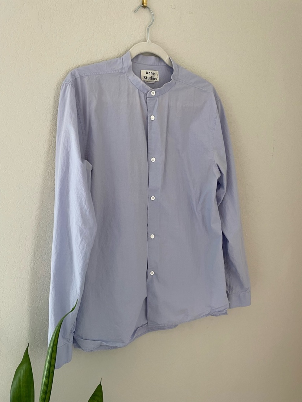 Acne Studios Mens Collarless Button Down Dress Shirt Lilac Size Medium - Picture 3 of 7